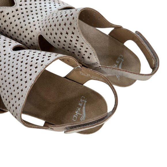 Dansko Teagan Womens Size 36 Perforated Leather Slingback Heeled Sandals Beige - Picture 12 of 15